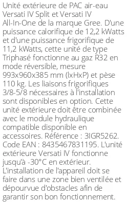 Unité extérieure Versati IV Split et All-in-One 12,2 kWatts Triphasé R32