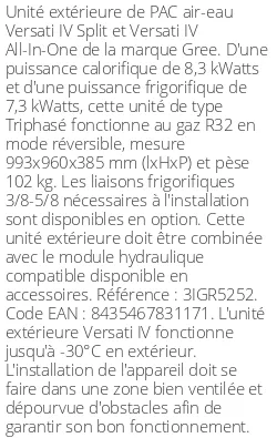 Unité extérieure Versati IV Split et All-in-One 8,3 kWatts Triphasé R32