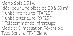 Climatiseur Mural Daikin Sensira FTXF25F + RXF25F