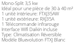 Climatiseur Daikin EMURA FTXJ35AW + RXJ35A