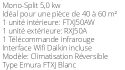 Climatiseur Daikin EMURA FTXJ50AW + RXJ50A
