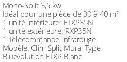 Climatiseur Mural Daikin FTXP35N + RXP35N