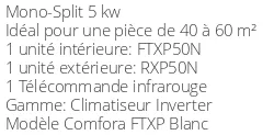 Climatiseur Mural Daikin FTXP50N + RXP50N