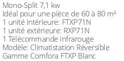 Climatiseur Mural Daikin FTXP71N + RXP71N