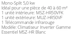 Climatiseur Réversible Mitsubishi MSZ-HR50VFK