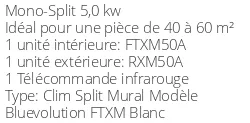 Climatiseur Daikin FTXM50A + RXM50A BLUEVOLUTION