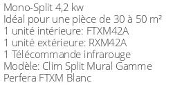 Climatiseur Daikin FTXM42A + RXM42A BLUEVOLUTION