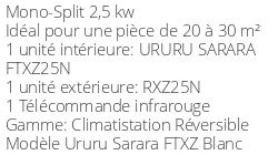 Climatiseur Daikin URURU SARARA FTXZ25N R-32