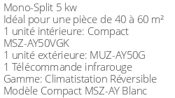 Climatiseur Réversible Mitsubishi MSZ-AY50VGK