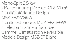 Climatiseur Mitsubishi MSZ-EF25VGKW + MUZ-EF25VG