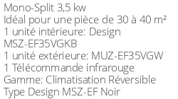 Climatiseur Mitsubishi MSZ-EF35VGKB + MUZ-EF35VG