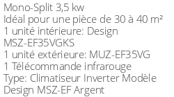 Climatiseur Mitsubishi MSZ-EF35VGKS + MUZ-EF35VG
