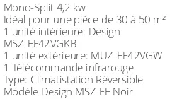 Climatiseur Mitsubishi MSZ-EF42VGKB + MUZ-EF42VG