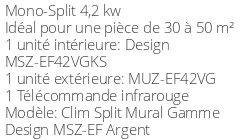 Climatiseur Mitsubishi MSZ-EF42VGKS + MUZ-EF42VG