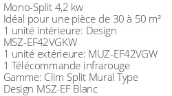 Climatiseur Mitsubishi MSZ-EF42VGKW + MUZ-EF42VG