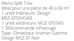 Climatiseur Mitsubishi MSZ-EF50VGKB + MUZ-EF50VG