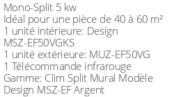 Climatiseur Mitsubishi MSZ-EF50VGKS + MUZ-EF50VG