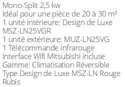 Climatiseur Réversible Mitsubishi MSZ-LN25VGR