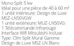 Climatiseur Réversible Mitsubishi MSZ-LN50VGW