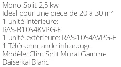 Climatiseur Mural TOSHIBA DAISEIKAI R32 RAS-B10S4KVPG-E