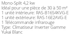 Climatiseur Mural Toshiba Yukai RAS-B16S4KVG-E