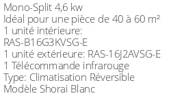 Climatiseur Mural Toshiba Shorai Edge 16 + RAS-16J2AVSG-E
