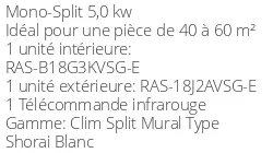 Climatiseur Mural Toshiba Shorai Edge 18 + RAS-18J2AVSG-E