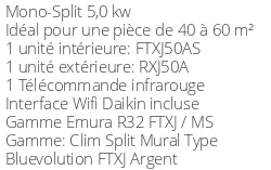 Climatiseur Daikin EMURA 3 FTXJ50AS + RXJ50A