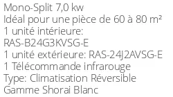 Climatiseur Mural TOSHIBA SHORAI 24 + RAS-24J2AVSG-E