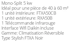 Climatiseur Daikin Stylish FTXA50CB + RXA50B