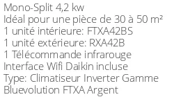 Climatiseur Daikin Stylish FTXA42BS + RXA42B