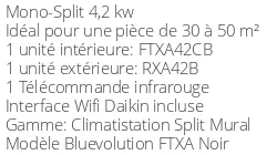 Climatiseur Daikin Stylish FTXA42CB + RXA42B