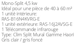 Climatiseur Mural TOSHIBA HAORI 16 + RAS-16J2AVSG-E