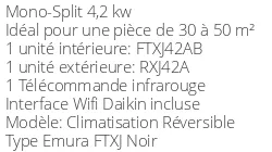Climatiseur Daikin Emura 3 FTXJ42AB