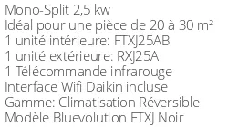 Climatiseur Daikin Emura 3 FTXJ25AB + RXJ25A