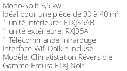Climatiseur Daikin Emura FTXJ35AB + RXJ35A