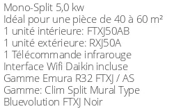 Climatiseur Daikin Emura FTXJ50AB + RXJ50A