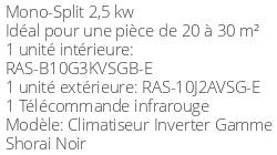 Climatiseur Mural Toshiba Shorai Edge RAS-B10G3KVSGB-E Black
