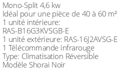 Climatiseur Mural Toshiba Shorai Edge RAS-B16G3KVSGB-E Black