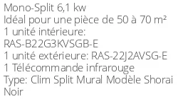 Climatiseur Mural Toshiba Shorai Edge 22 Black