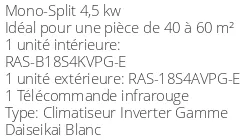 Climatiseur Mural TOSHIBA DAISEIKAI R32 RAS-B18S4KVPG-E