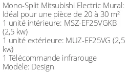 Climatiseur Mural Design 2,5 kWatts Noir