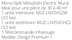 Climatiseur Mural Design Premium + 3,5 kWatts Blanc Pur