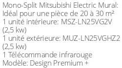 Climatiseur Mural Design Premium + 2,5 kWatts Blanc Perle