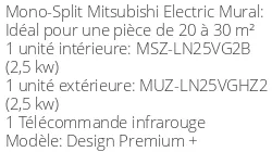 Climatiseur Mural Design Premium + 2,5 kWatts Noir