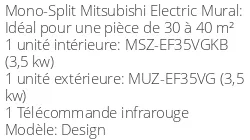 Climatiseur Mural Design 3,5 kWatts Noir