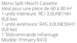 Climatiseur Cassette Primairy R410 7,07 kWatts R410