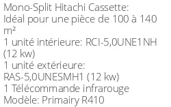Climatiseur Cassette Primairy R410 12,06 kWatts R410
