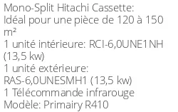 Climatiseur Cassette Primairy R410 13,4 kWatts R410