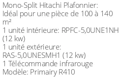 Climatiseur Plafonnier Primairy R410 12,05 kWatts R410